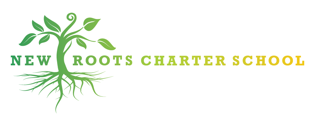 New Roots Charter School Logo featuring tree and green to yellow gradient